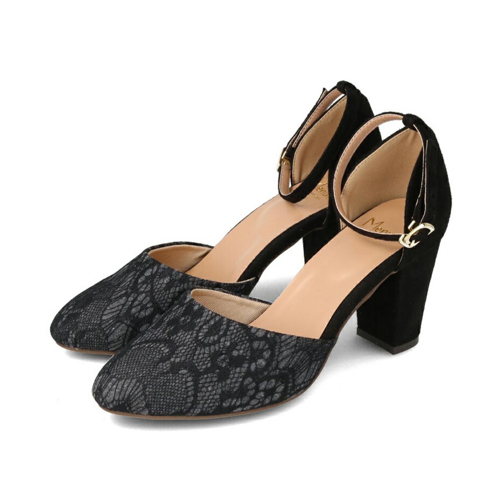 menue（メヌエ） アンクルストラップ付 ポインテッドトゥ 7.5cmヒールパンプス