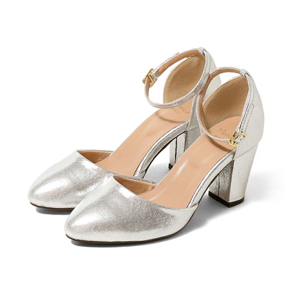 menue（メヌエ） アンクルストラップ付 ポインテッドトゥ 7.5cmヒールパンプス