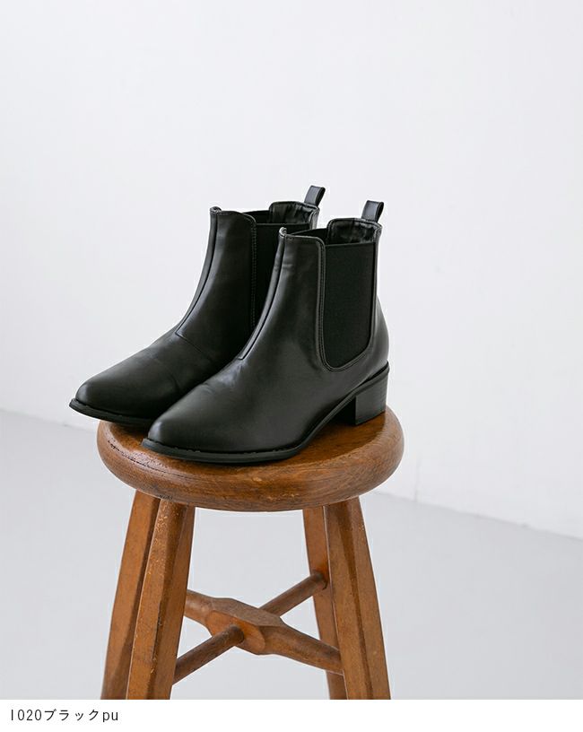 menue（メヌエ） ポインテッドトゥ ローヒール サイドゴア ブーツ