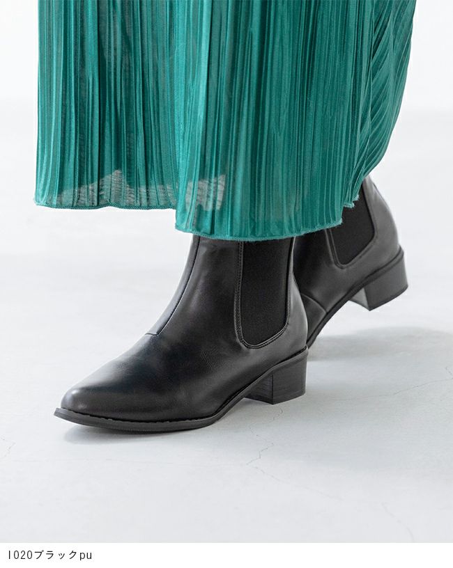 menue（メヌエ） ポインテッドトゥ ローヒール サイドゴア ブーツ