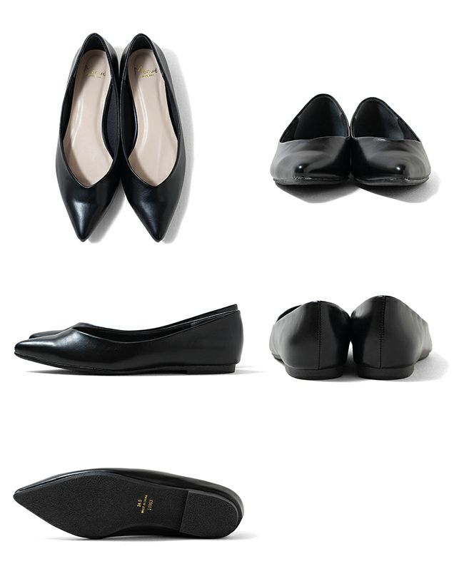 menue (メヌエ) ポインテッドトゥ Vカットデザイン ローヒール パンプス