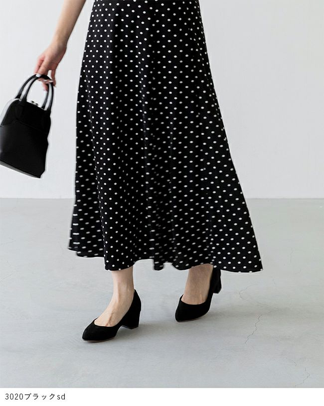 flune（フリューン） 幅広 4E ポインテッドトゥ チャンキーヒール パンプス freely