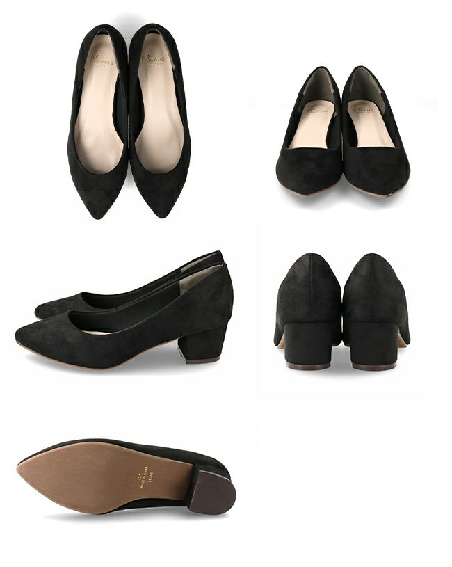 flune（フリューン） 幅広 4E ポインテッドトゥ チャンキーヒール パンプス freely