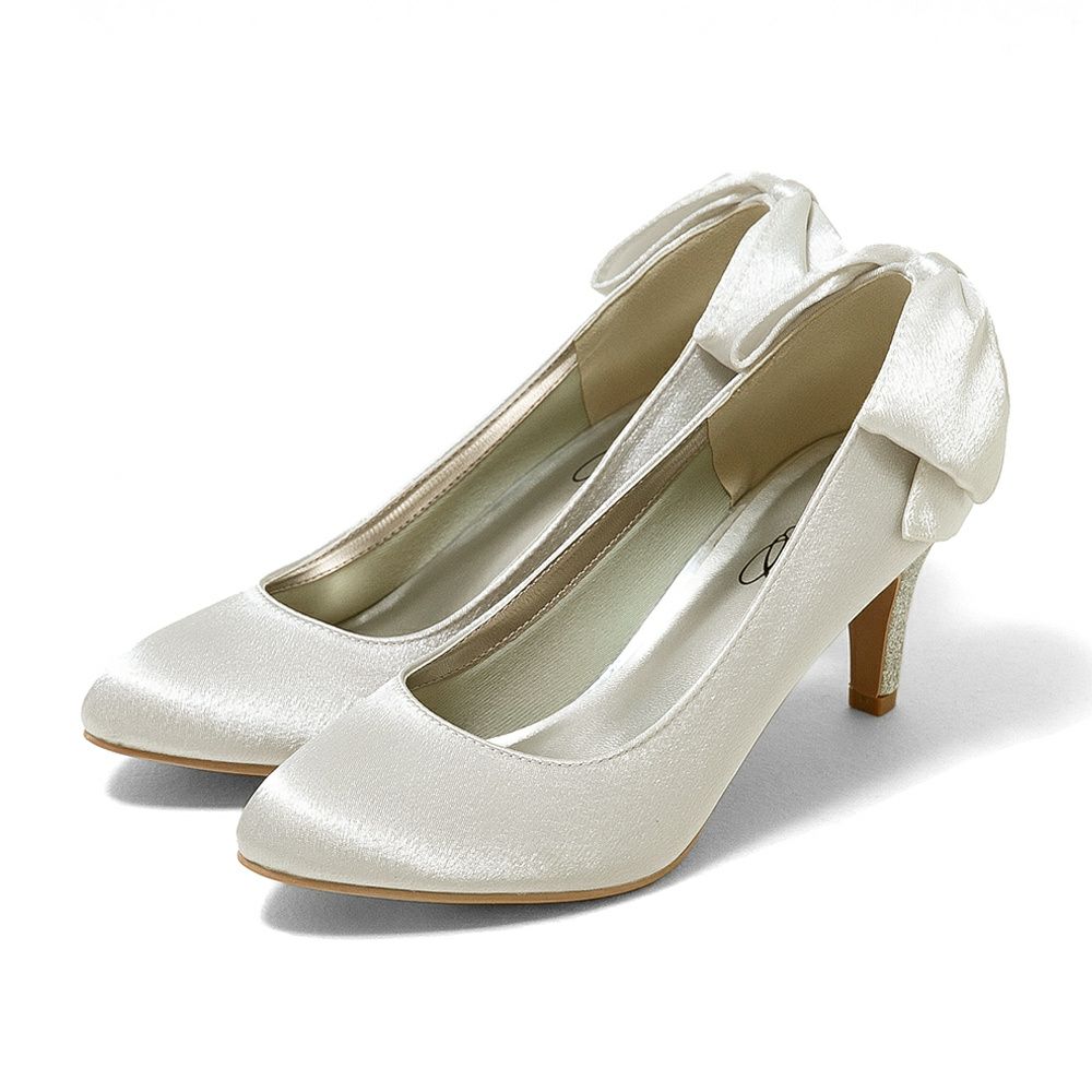 アーモンドトゥ バックリボン 7cmヒール パンプス