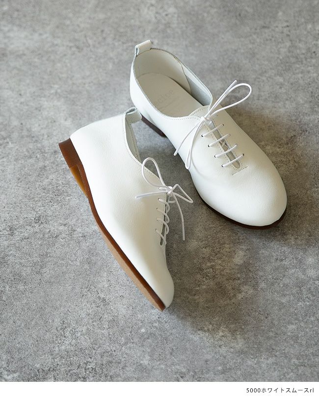 日本製 レディース シンプル レースアップシューズ フラットシューズ