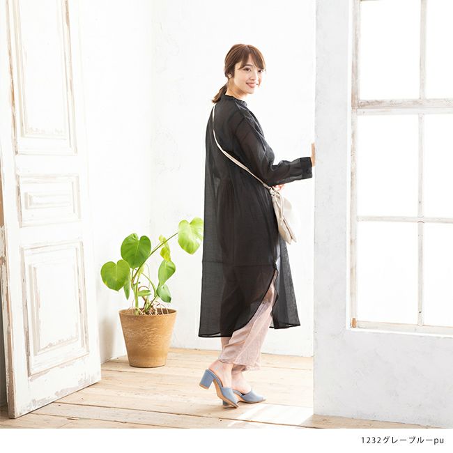 menue (メヌエ) スクエアトゥ太ヒール7cmミュールサンダル