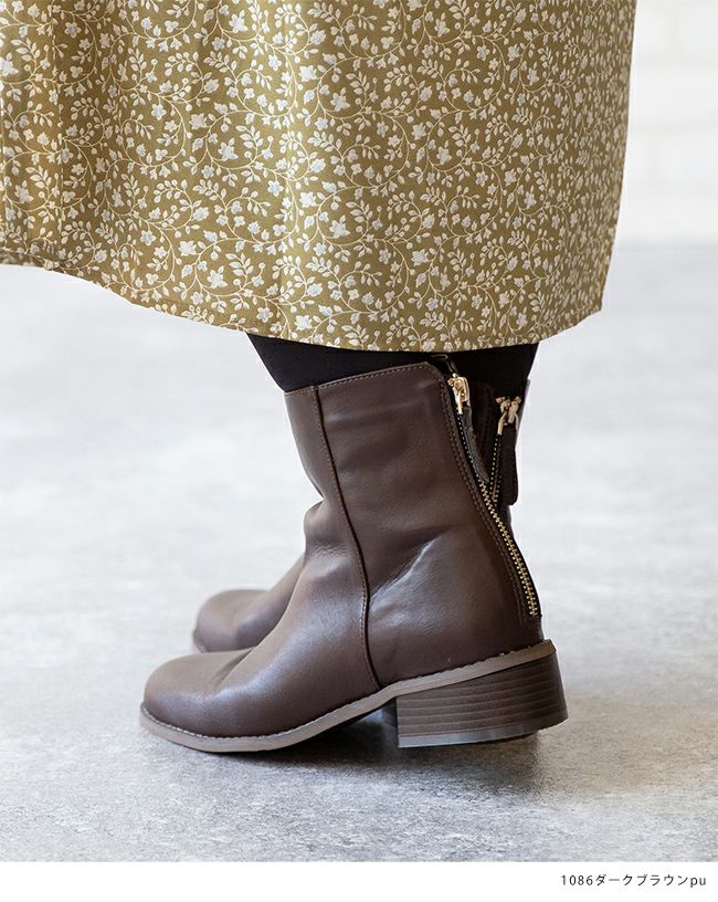 menue（メヌエ） ラウンドトゥ チャンキーヒール ショートブーツ