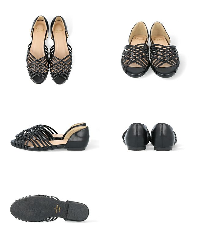 menue（メヌエ） ラウンドトゥフラットクロス編みサンダル