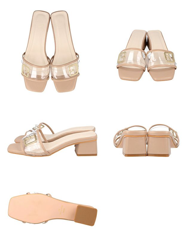 flune（フリューン） スクエアトゥバックルPVCミュール