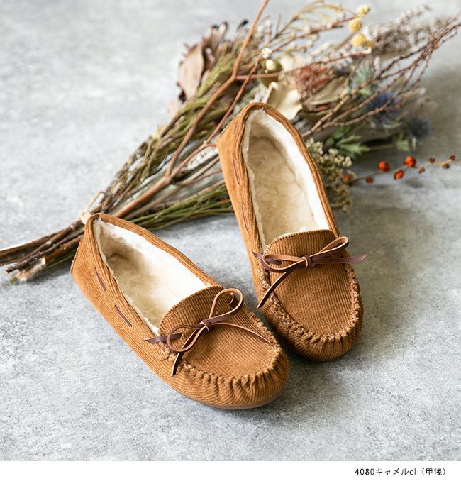 mooimooi（モーイモーイ） フェイクファーリボン甲浅モカシン