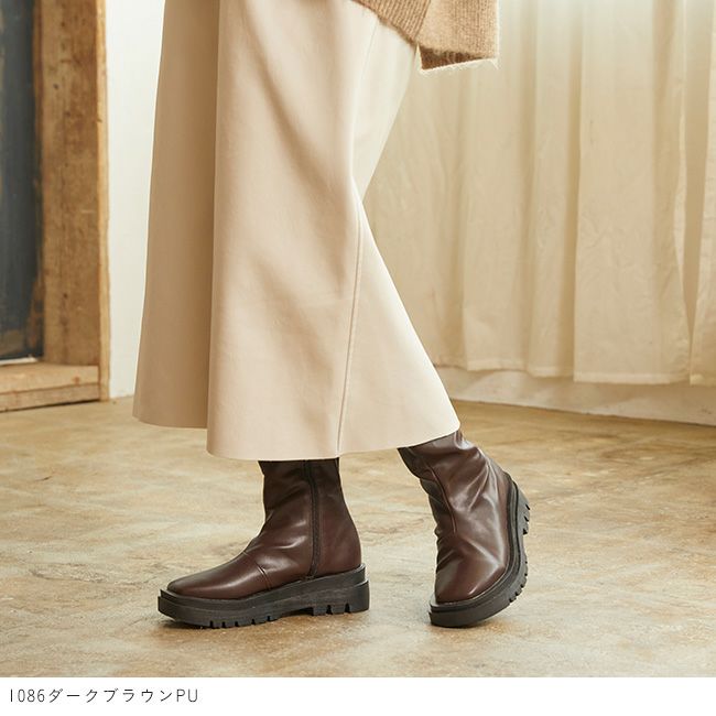 menue (メヌエ) スクエアトゥ厚底ソールロングブーツ