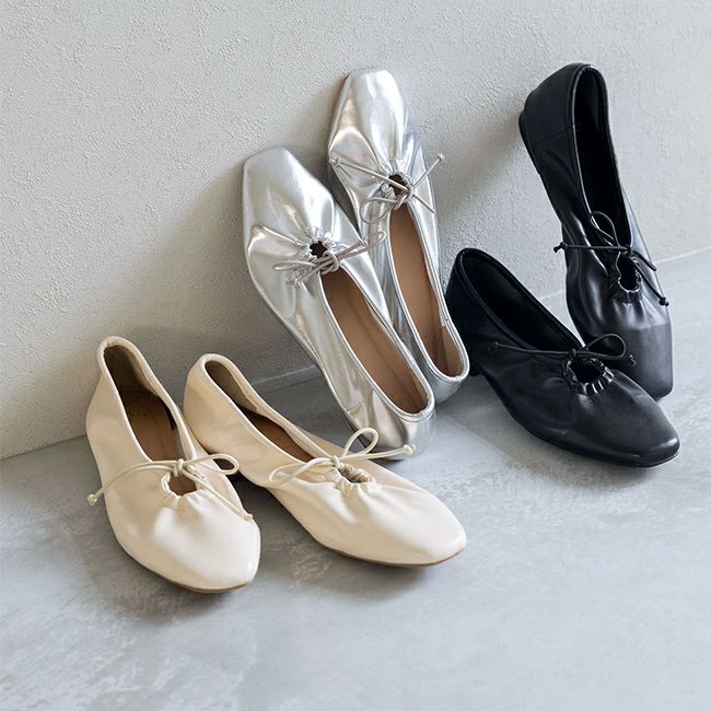 menue(メヌエ) リボンギャザーフラットシューズ