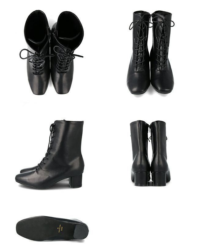 menue (メヌエ) スクエアトゥレースアップヒールブーツ