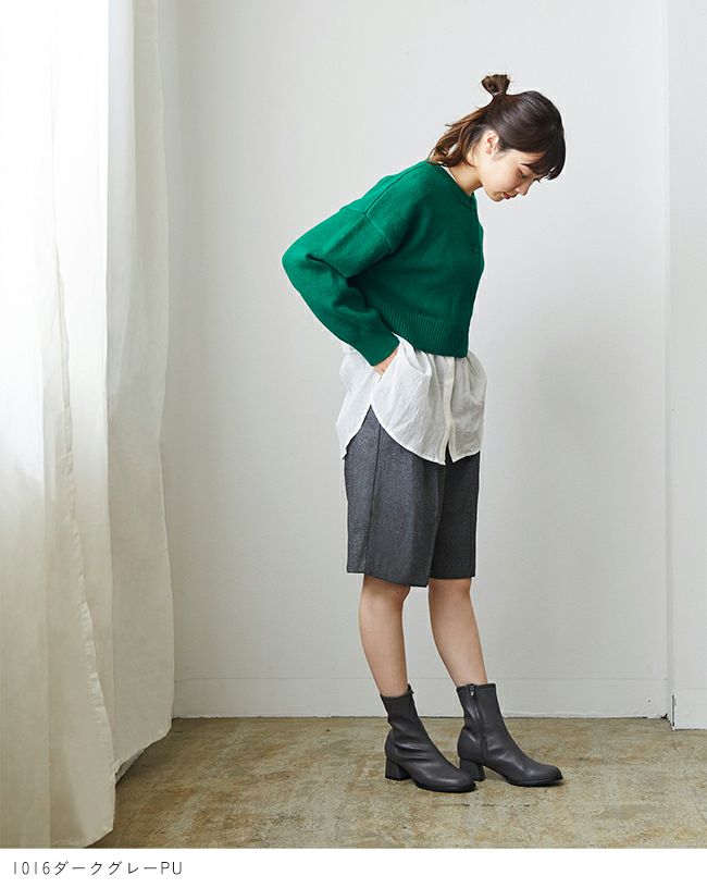 menue (メヌエ) ラウンドトゥ台形ヒールショートブーツ