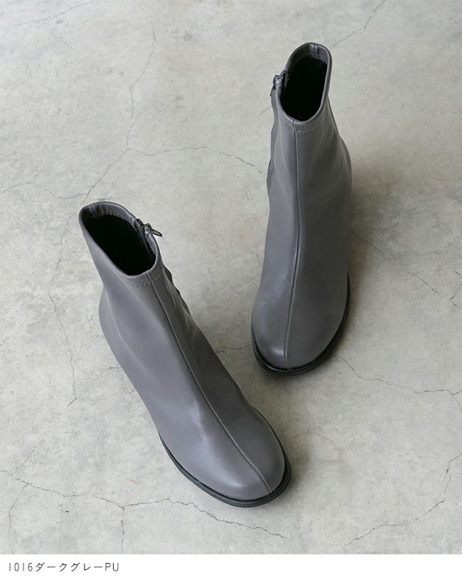 menue (メヌエ) ラウンドトゥ台形ヒールショートブーツ