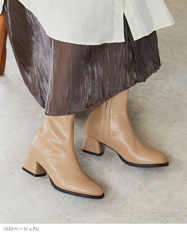 menue (メヌエ) ラウンドトゥ台形ヒールショートブーツ