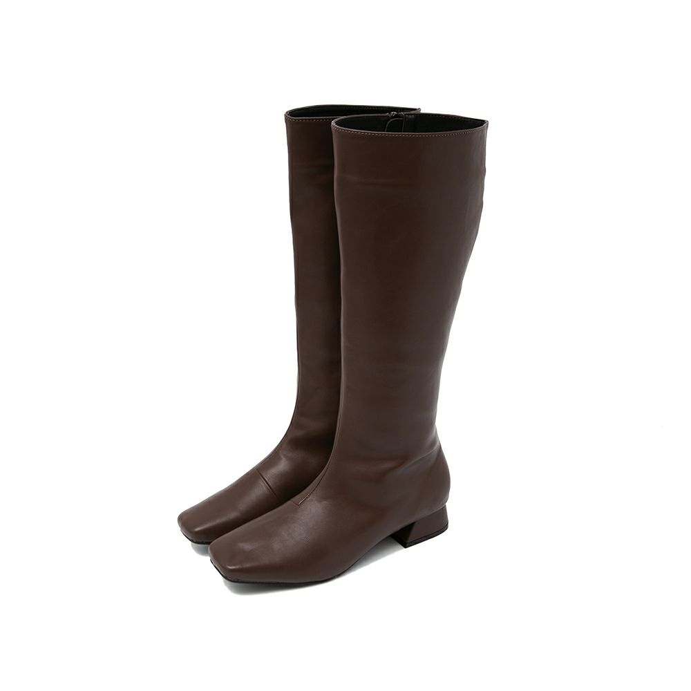 menue (メヌエ) スクエアトゥ台形ヒールロングブーツ