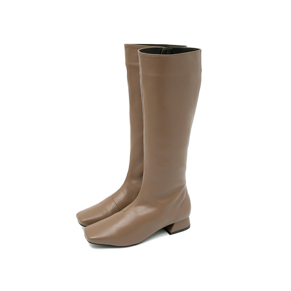 menue (メヌエ) スクエアトゥ台形ヒールロングブーツ