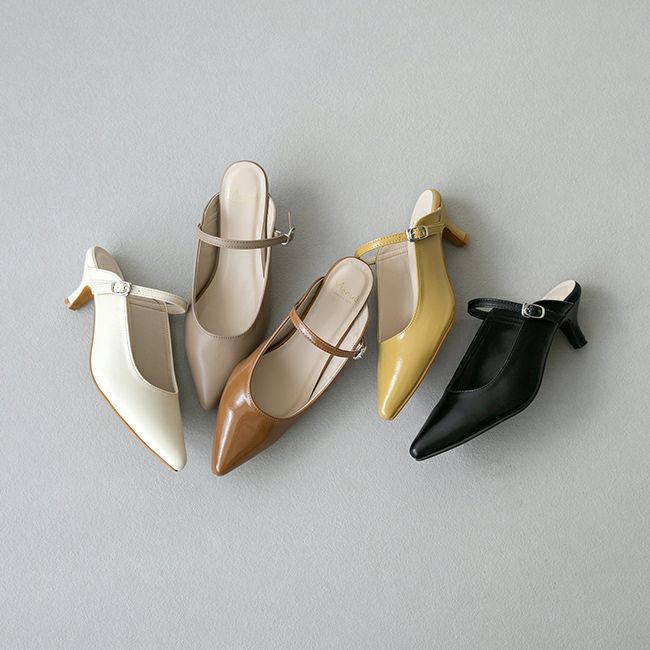 menue (メヌエ) 5cmヒール 甲ストラップ ミュール パンプス