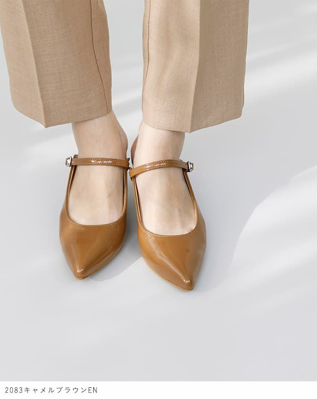 menue (メヌエ) 5cmヒール 甲ストラップ ミュール パンプス