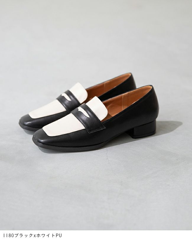 menue (メヌエ) スクエアトゥ 3cmヒール コインローファー