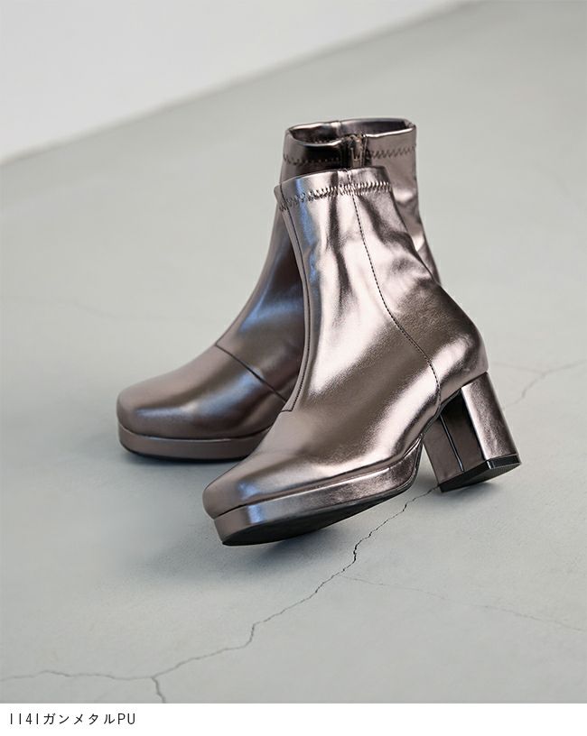 flune (フリューン) スクエアトゥ プラットフォーム ヒールブーツ