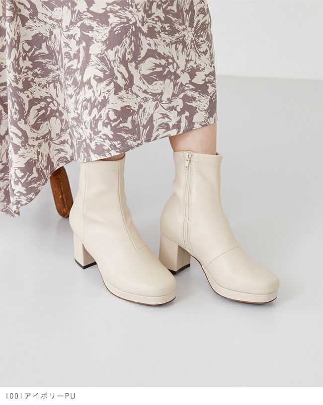 flune (フリューン) スクエアトゥ プラットフォーム ヒールブーツ