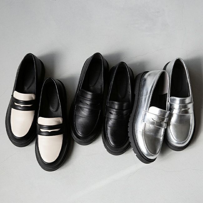 grounds ブラックローファー ボリュームソール JEWELRY LOAFER ENAMEL BLACK / BLACK (ジュエリー ローファー