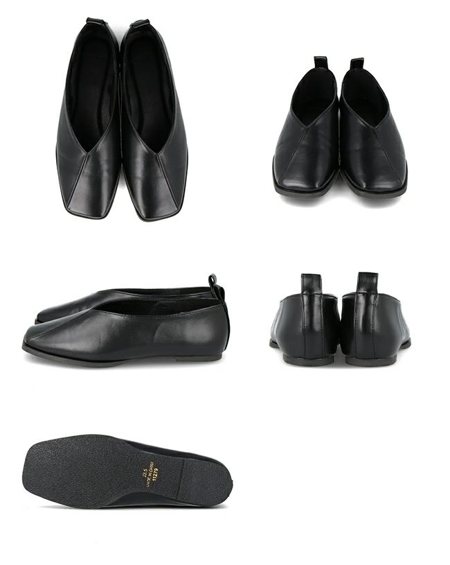 OHOTORO ブラック スクエアトゥ フラットシューズ square ballet pumps | OHOTORO
