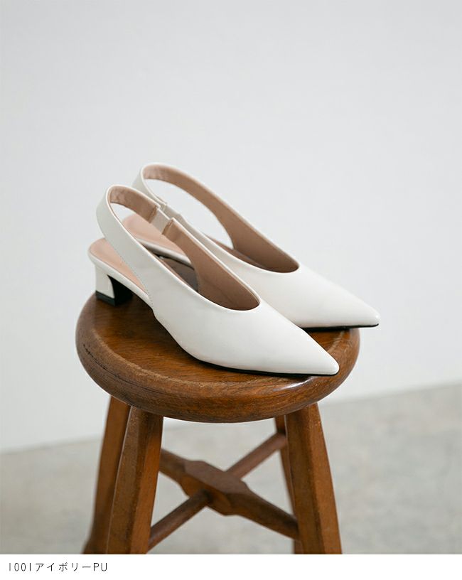 menue (メヌエ) ポインテッドトゥ ミドルヒール スリングバックシューズ