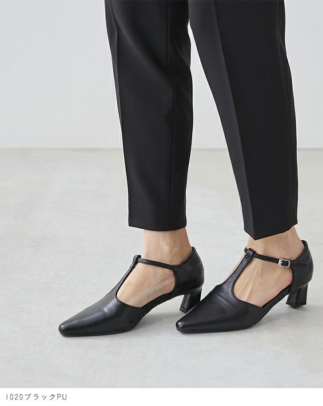 menue (メヌエ) Tストラップ 変形ヒール パンプス