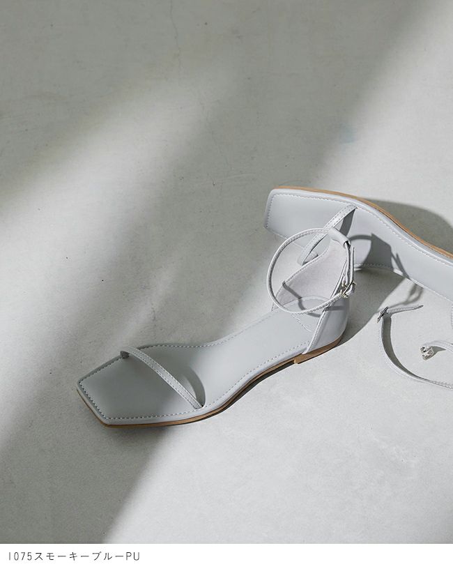 menue (メヌエ) スクエアトゥ 細ストラップ フラットサンダル