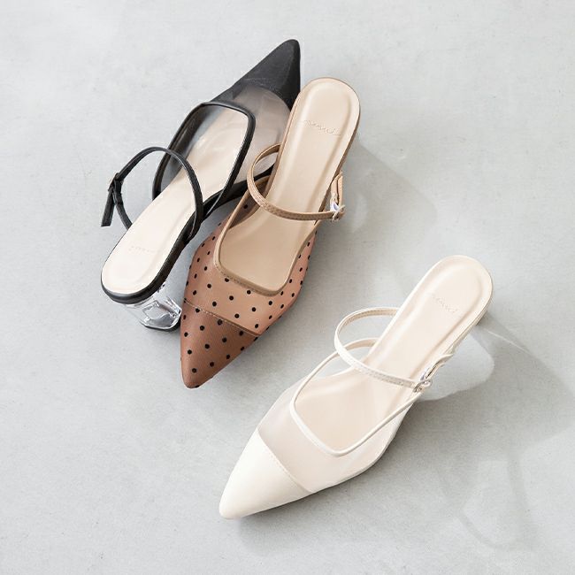 menue (メヌエ) シアー素材 ポインテッドトゥ ミュール