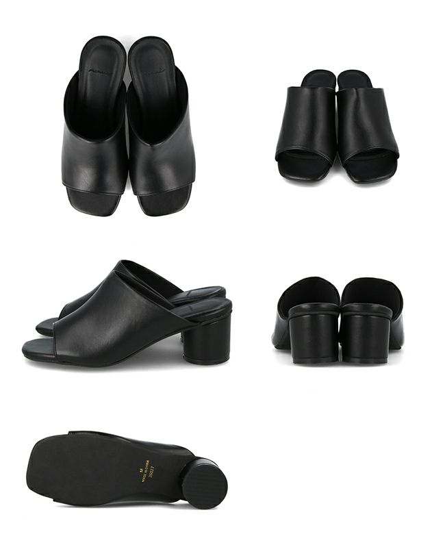 menue (メヌエ) スクエアトゥ ラウンドヒール ミュールサンダル