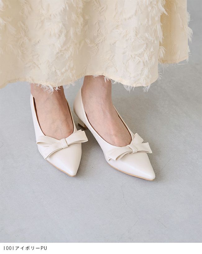 menue (メヌエ) リボンモチーフ ポインテッドトゥ ヒールパンプス