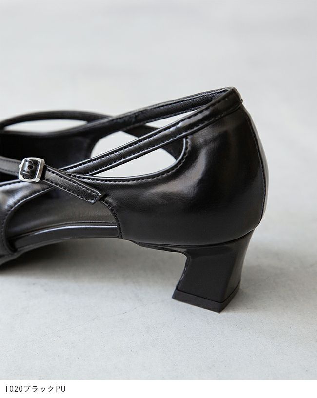 menue (メヌエ) クロスストラップ ポインテッドトゥ ヒールパンプス