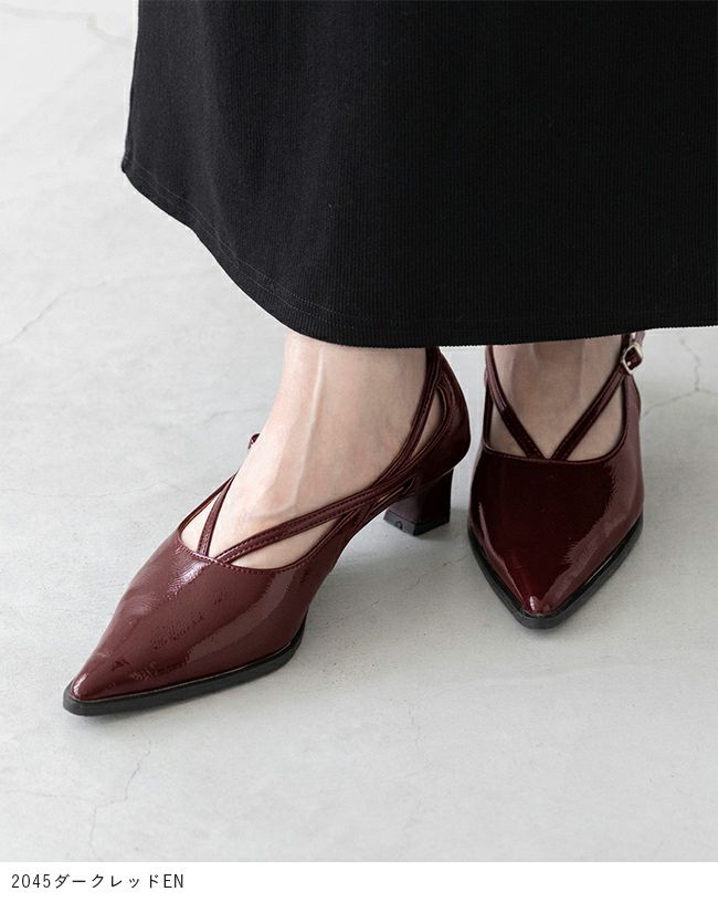 menue (メヌエ) クロスストラップ ポインテッドトゥ ヒールパンプス