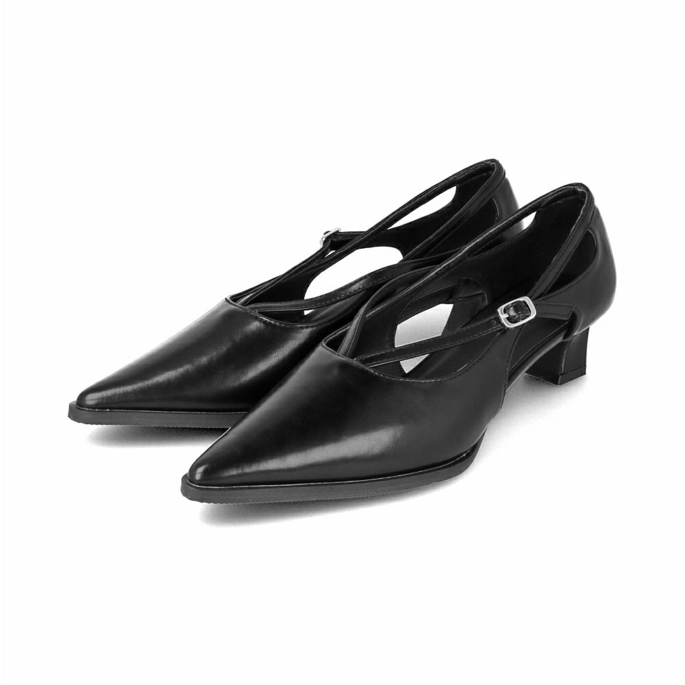 menue (メヌエ) クロスストラップ ポインテッドトゥ ヒールパンプス