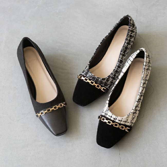 バイカラー スクエアトゥチェーンパンプス