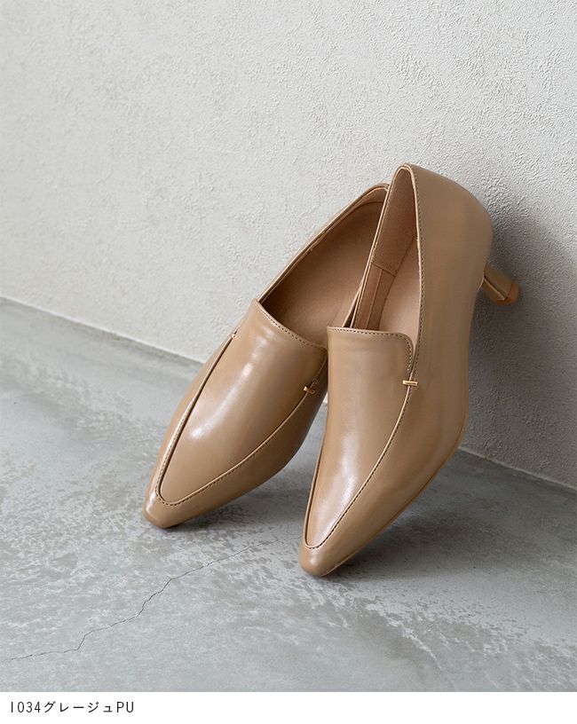 ポインテッドトゥ メタルデザイン ヒールローファー