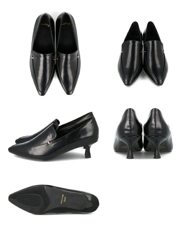 ポインテッドトゥ メタルデザイン ヒールローファー