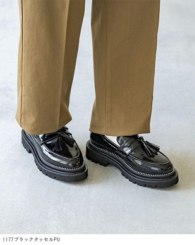 menue (メヌエ) スタッズ トラックソール 厚底ローファー 送料