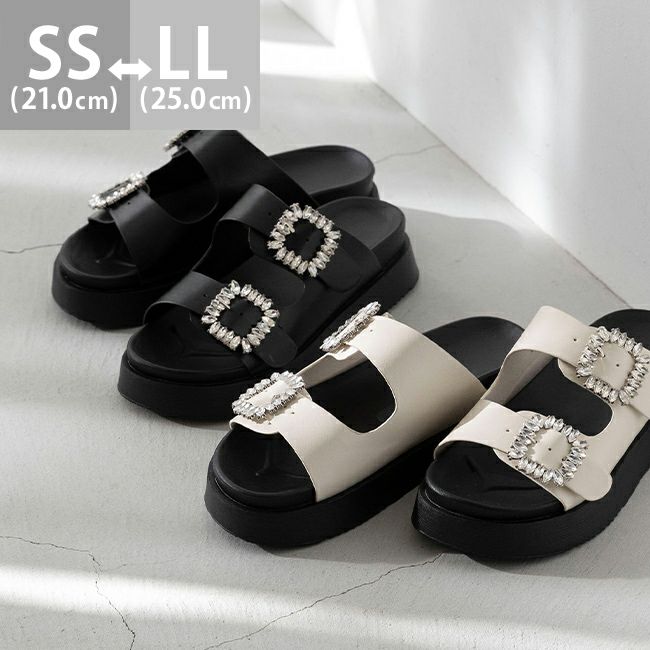 ビジューバックル 厚底サンダル