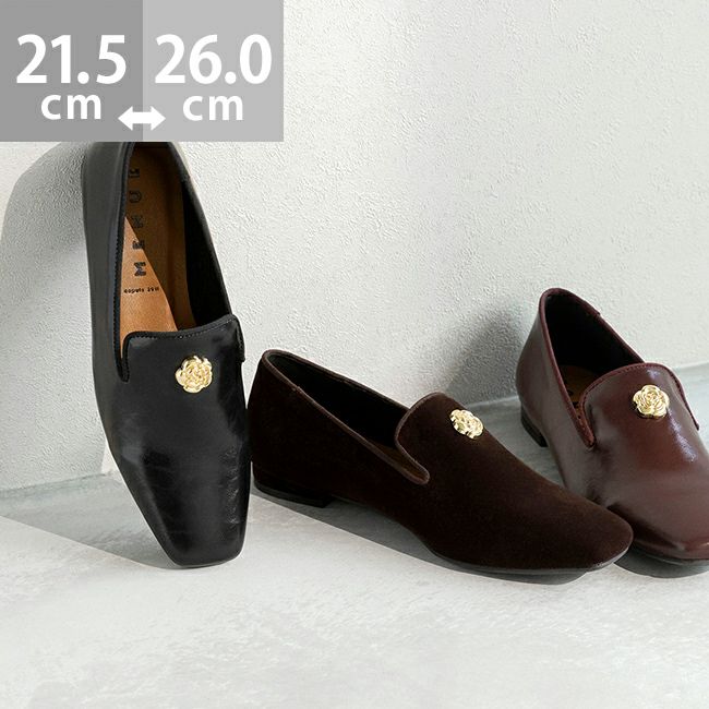 menue (メヌエ) ローズモチーフ スクエアトゥ ローファー